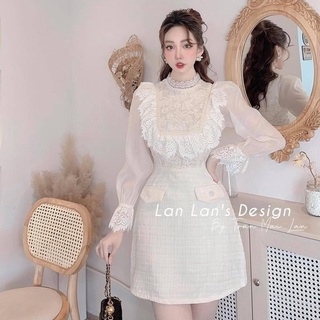 Đầm nữ dạ phối tơ ren tay dài Váy nữ thiết kế dự tiệc sang chảnh H Clothing D221