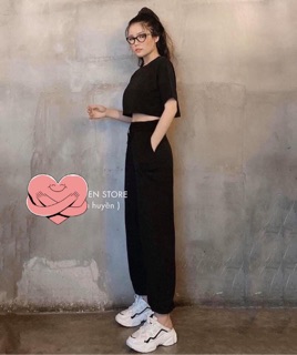 Sét áo Croptop trơn + quần bom trơn