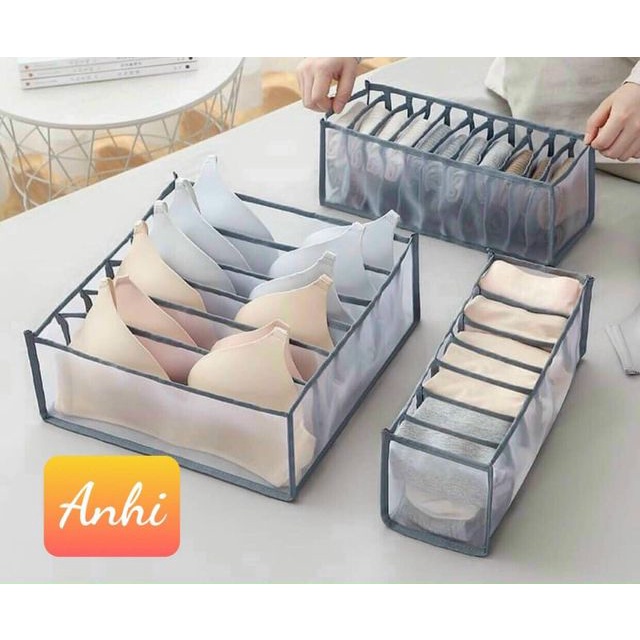 SÉT 3 Túi vải đựng đồ lót tất vớ cá nhân nhiều ngăn tiện gọn dễ tìm khay xếp chia ô đựng đồ để tủ quần áo