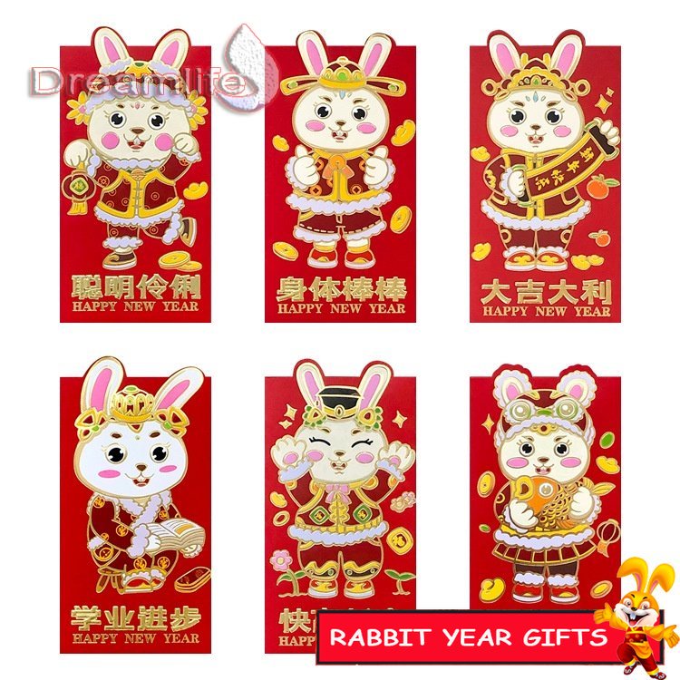 Set 6 Bao Lì Xì Năm Mới 2023 In Họa Tiết Thỏ Hoạt Hình Xinh Xắn