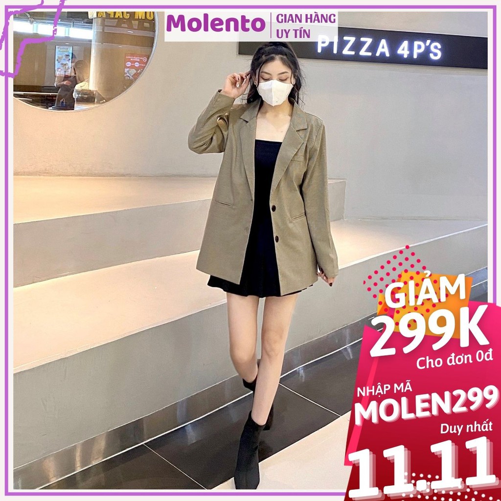 Áo Blazer Nữ Áo Vest Khoác Ngoài 2 Lớp Dài Tay Túi Nắp Dáng Rộng Phong Cách Hàn Quốc Màu Nâu Tây Be Đen Xanh Molento M77 | BigBuy360 - bigbuy360.vn