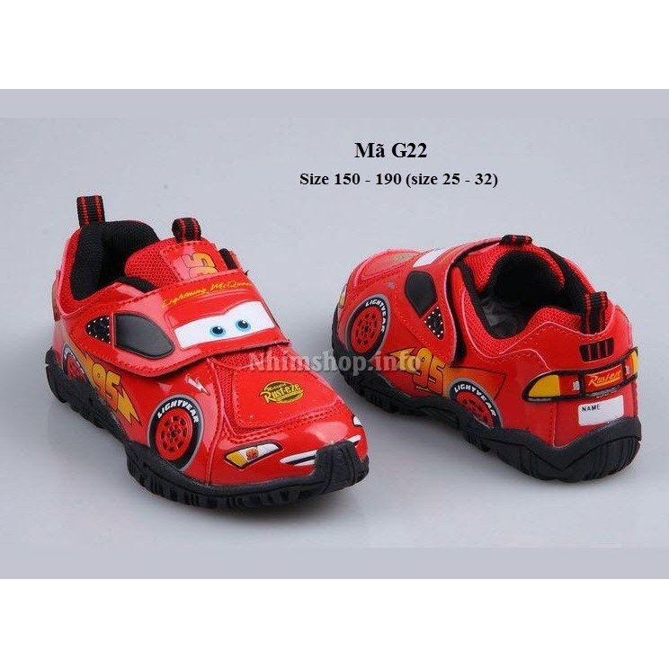 Giày thể thao bé trai 3 - 6 tuổi hình ô tô MCQUEEN màu đỏ quai dán siêu nhẹ thời trang và phong cách G22