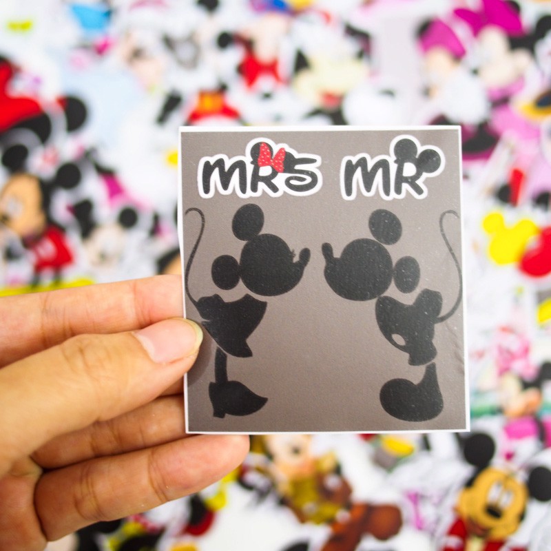 Set 100 sticker chống nước dán Nón bh,vali,xe-Chủ đề MICKEY AND MINNIE [Thương hiệu StickerFactory]