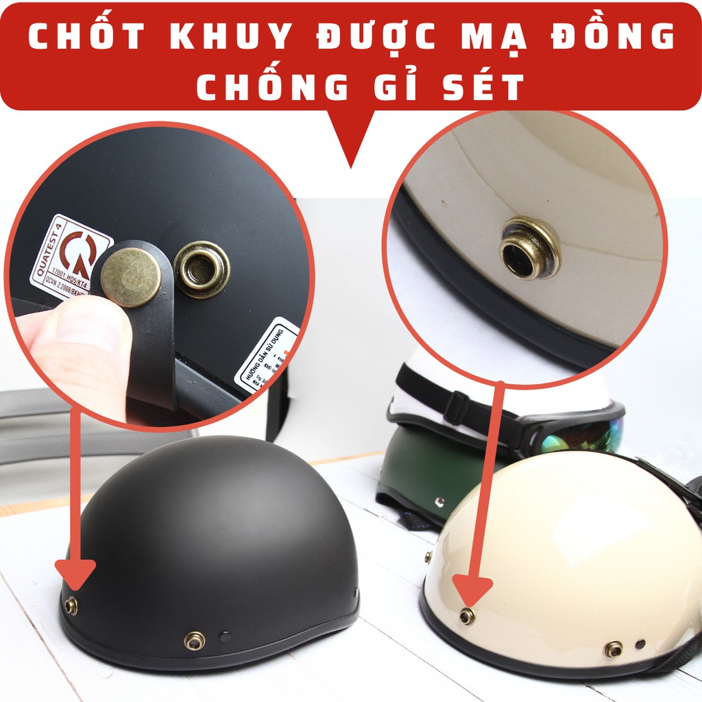 Mũ bảo hiểm 1/2 màu đỏ nhám có kính, Nón bảo hiểm nửa đầu FREE SIZE, CHUẨN CHẤT LƯỢNG CAO