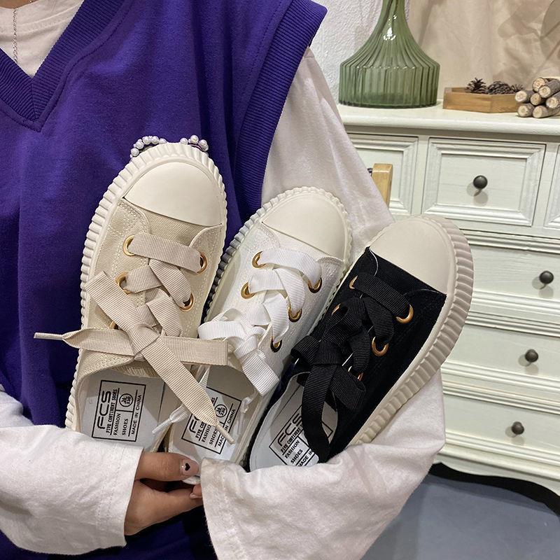 Giày canvas hở gót phối ruy băng thời trang mùa hè cho nữ | BigBuy360 - bigbuy360.vn