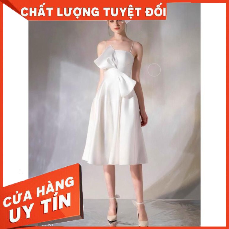 HÀNG CAO CẤP -  Đầm trắng hai dây xoè phi lụa sang trọng dự tiệc dạ hội - N46  - Hàng Cao Cấp