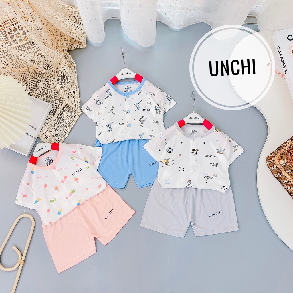 Bộ Cộc Tay Cúc Giữa Unchi peptit Hoạ Tiết Quần Màu Cho Bé Trai Bé Gái - Umee kids