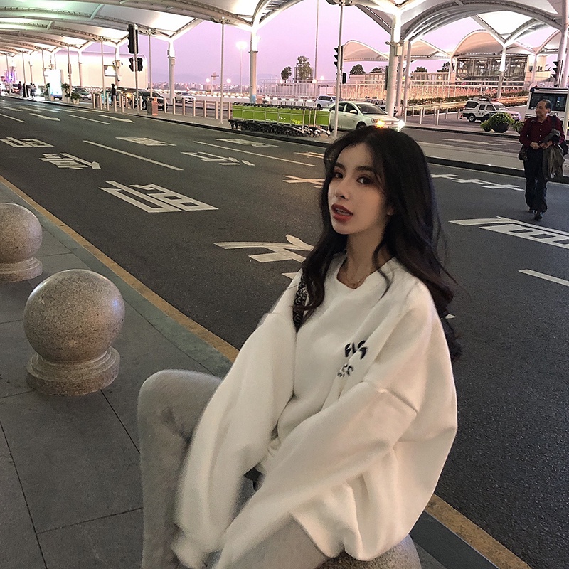 Áo thun ZHELIHANGFEI tay dài dáng rộng phong cách retro dễ phối đồ thời trang năng động cho nữ
