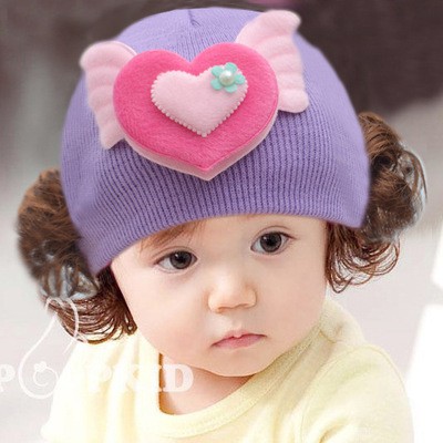 Mũ len tóc giả trái tim cho bé (nhiều màu)