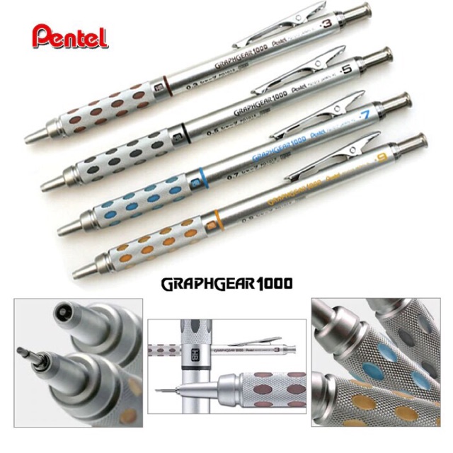 Chì kim bấm cơ khí PENTEL Graphgear 1000 nét 0.3/0.5/0.7/0.9