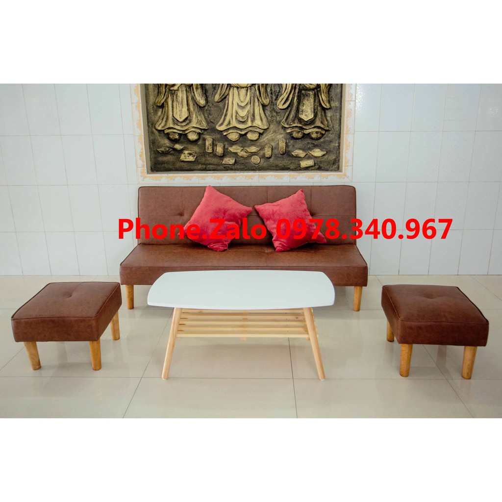 Ghế sofa bed đa năng bật ra thành giường kích thước 1m7x90 kèm 2 đôn vuông và bàn chữ nhật có gối ôm MY HOME 04