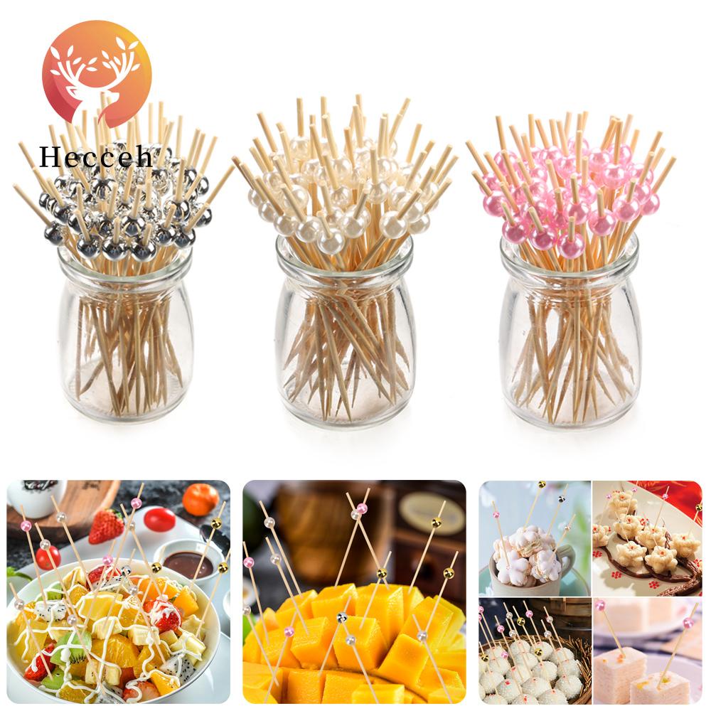 Tăm gỗ tre đính ngọc trai nhân tạo găm món cocktail trái cây đồ ăn nhẹ cho nhà bếp quán bar tiệc cưới
