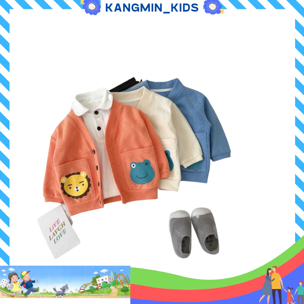 Áo khoác thu đông cardiga chất cotton giữ nhiệt cho bé trai và bé gái,Áo khoác in hình thú cho bé từ 6-21kg-KANGMIN KIDS