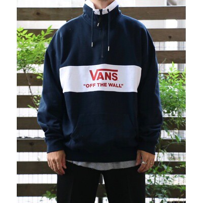 VANS 2020 half high collar zipper chest print plus velvet pullover sweater