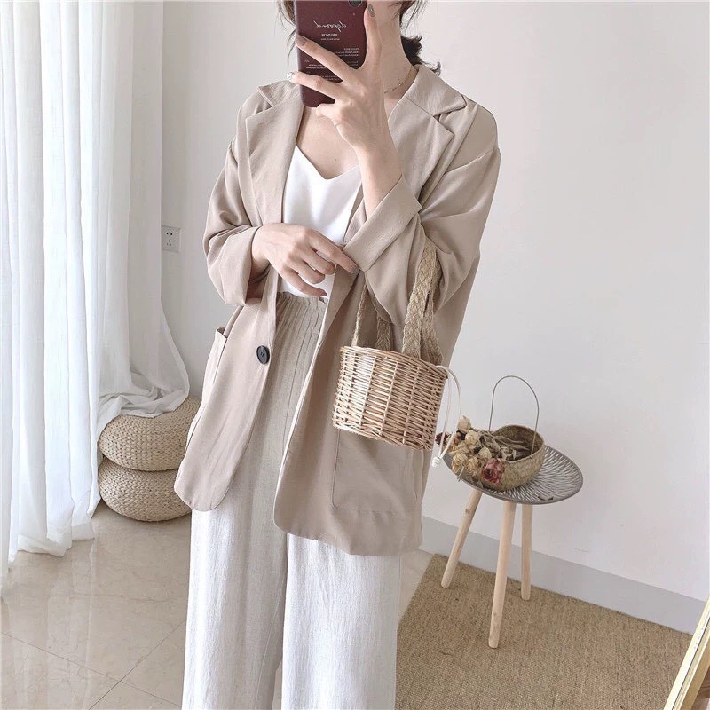 ÁO VEST NỮ ĐŨI TAY DÀI KIỂU DÁNG ÁO KHOÁC NỮ TRƠN BASIC - ÁO VEST NỮ BLAZERS GIÁ RẺ HOT HIT