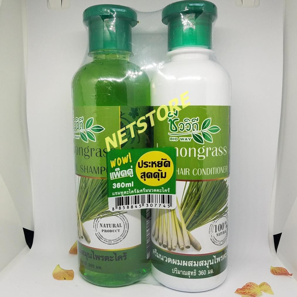 BỘ DẦU GỘI VÀ XẢ TINH DẦU SẢ CHANH KÍCH THÍCH MỌC VÀ CHỐNG RỤNG TÓC LEMONGRASS 360ml THÁI LAN