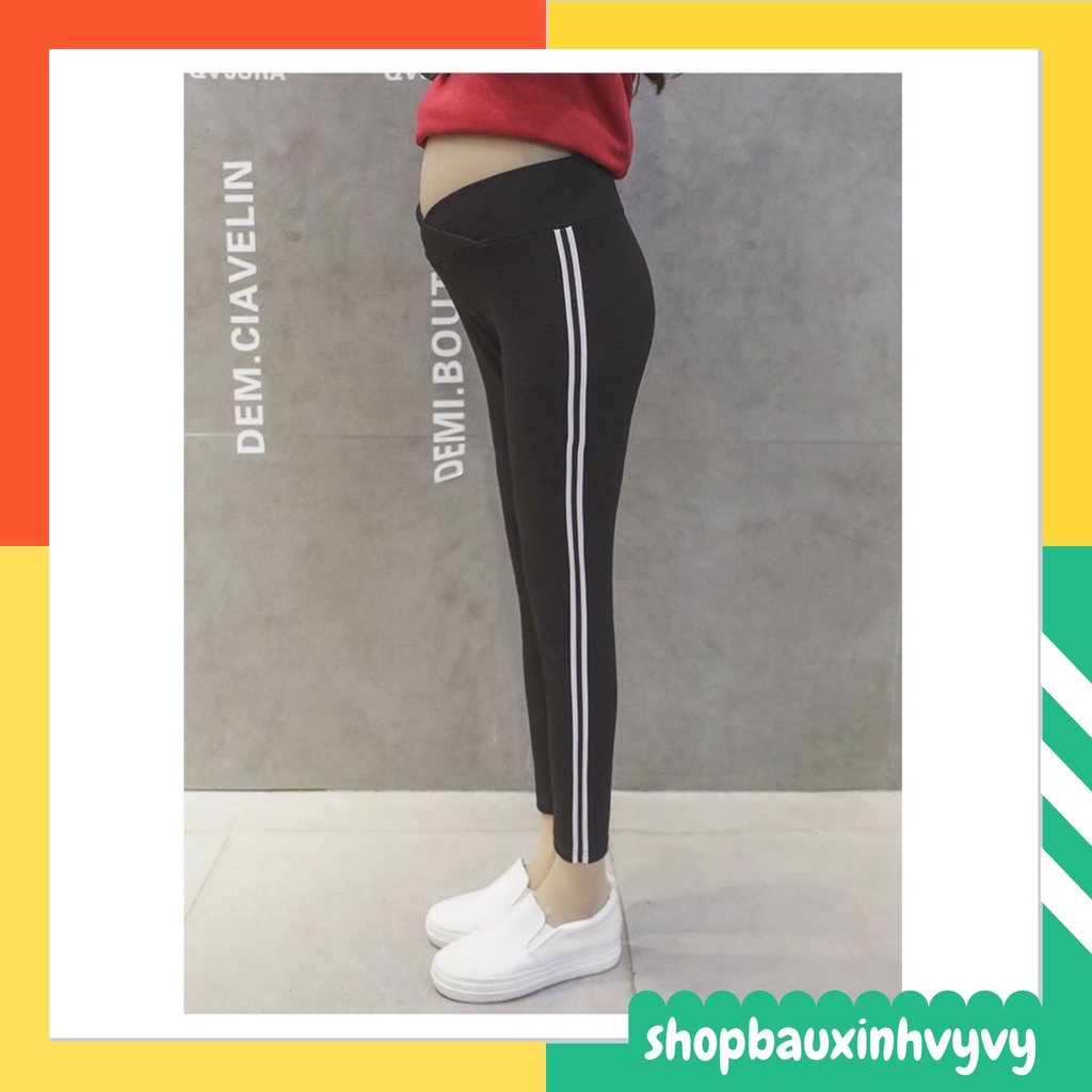 Quần bầu legging cạp chéo sọc Kẻ, Chất min, co giãn, tiện lợi
