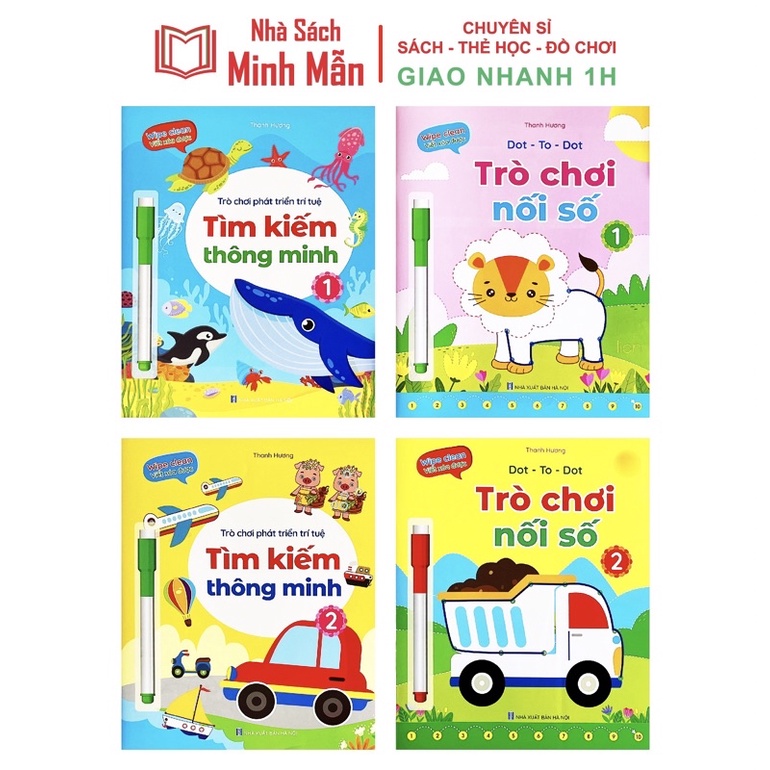 Sách - Bộ 4 quyển viết xóa được Wipe Clean trò chơi nối số tìm kiếm thông minh luyện viết không sợ sai