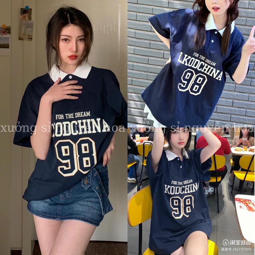 Áo polo thun in số 98 form rộng tay lỡ kiểu dáng unisex nam nữ mặc được phong cách cá tính năng động xưởng sỉ nguyễn hoa