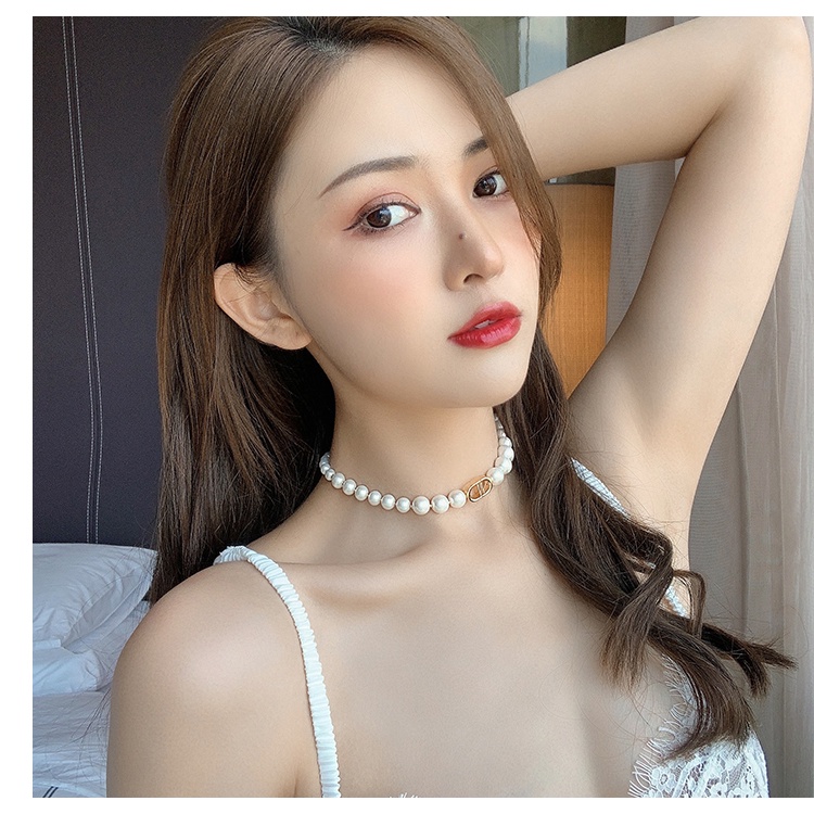 Dây Chuyền Nữ Đính Ngọc Trai Nhân Tạo Mặt Dây Chữ DD Sang Chảnh Jussy Fashion Kiểu Vòng Cổ Choker Phong Cách Hàn Quốc