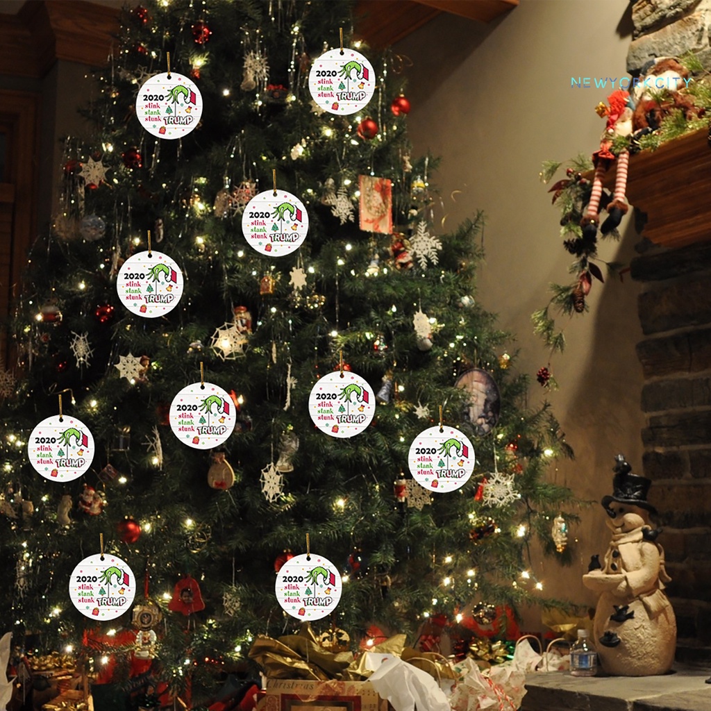 Phụ Kiện Treo Trang Trí Giáng Sinh Bằng Gỗ Hình Tròn Kèm Dây Màu Vàng