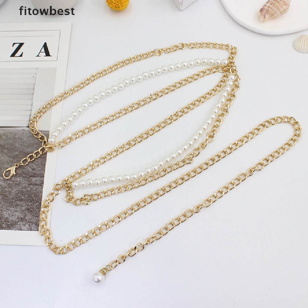 Thắt Lưng Dây Xích Nhiều Lớp Bằng Kim Loại Đính Ngọc Trai Có Thể Điều Chỉnh Cho Nữ