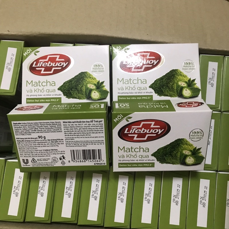 Xà bông lifebuoy matcha khổ qua , xà phòng dc mụn lưng, mát da, detox bụi mịn bánh 90gam