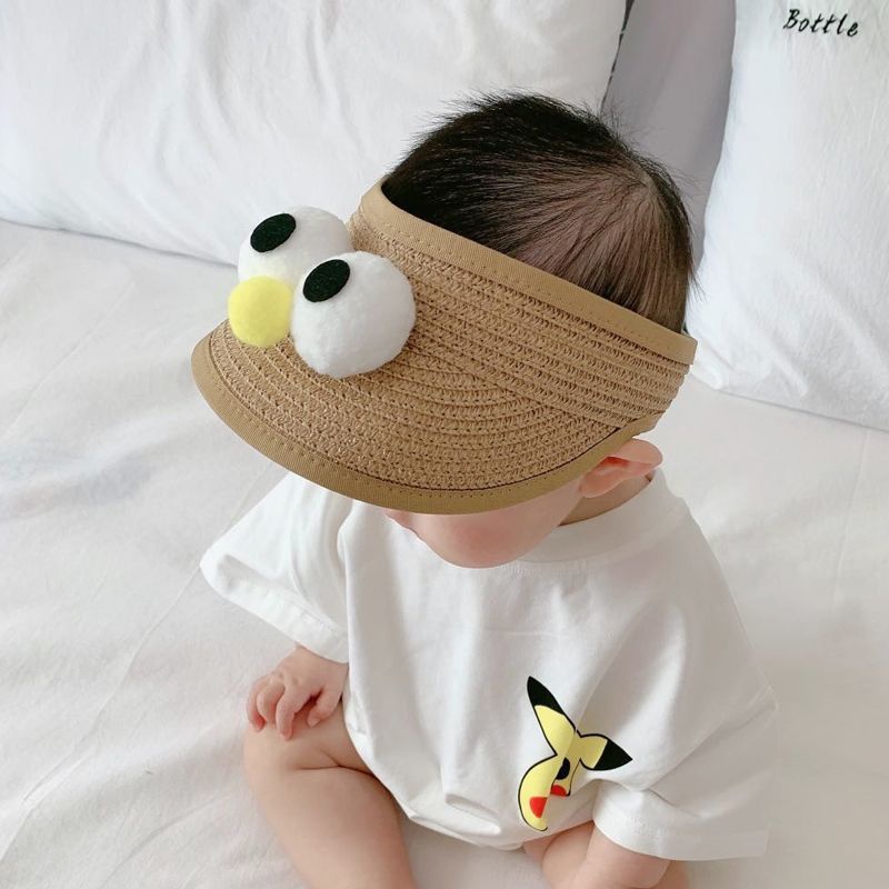 Mũ Cói Chống Nắng Họa Tiết Đôi Mắt Hoạt Hình Dễ Thương Cho Bé