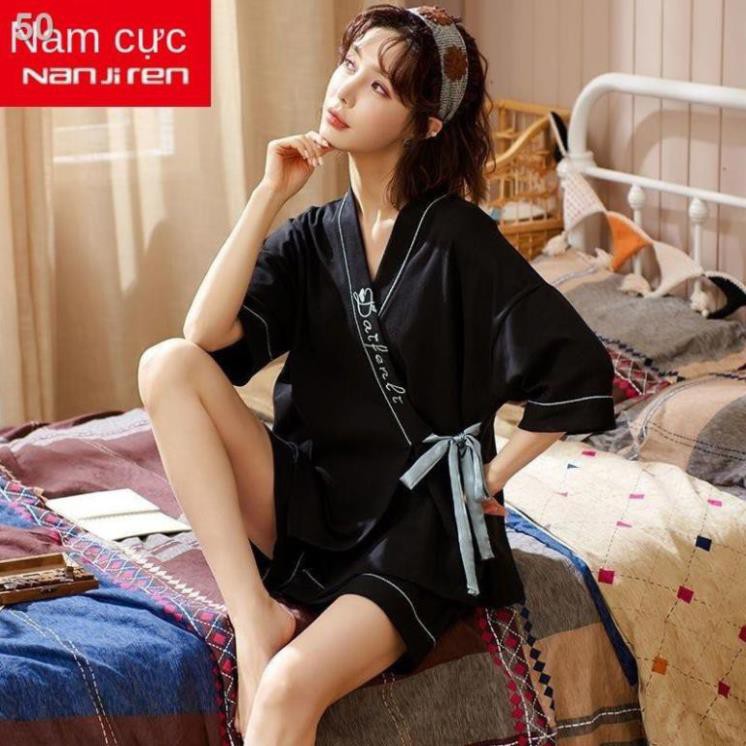 Kimono pyjama nữ mùa hè ngắn tay cotton hai mảnh phong cách Nhật Bản xuân 2021 Dịch vụ nhà mới của năm kích thước  ཾ ❕
