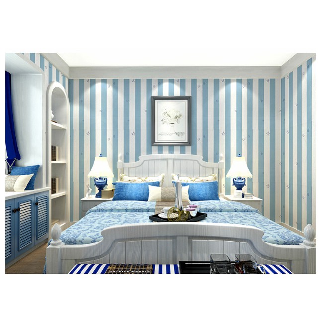 DECAL 1M PVC giấy dán tường khổ 45cm – SỌC XANH NGÔI SAO DT018