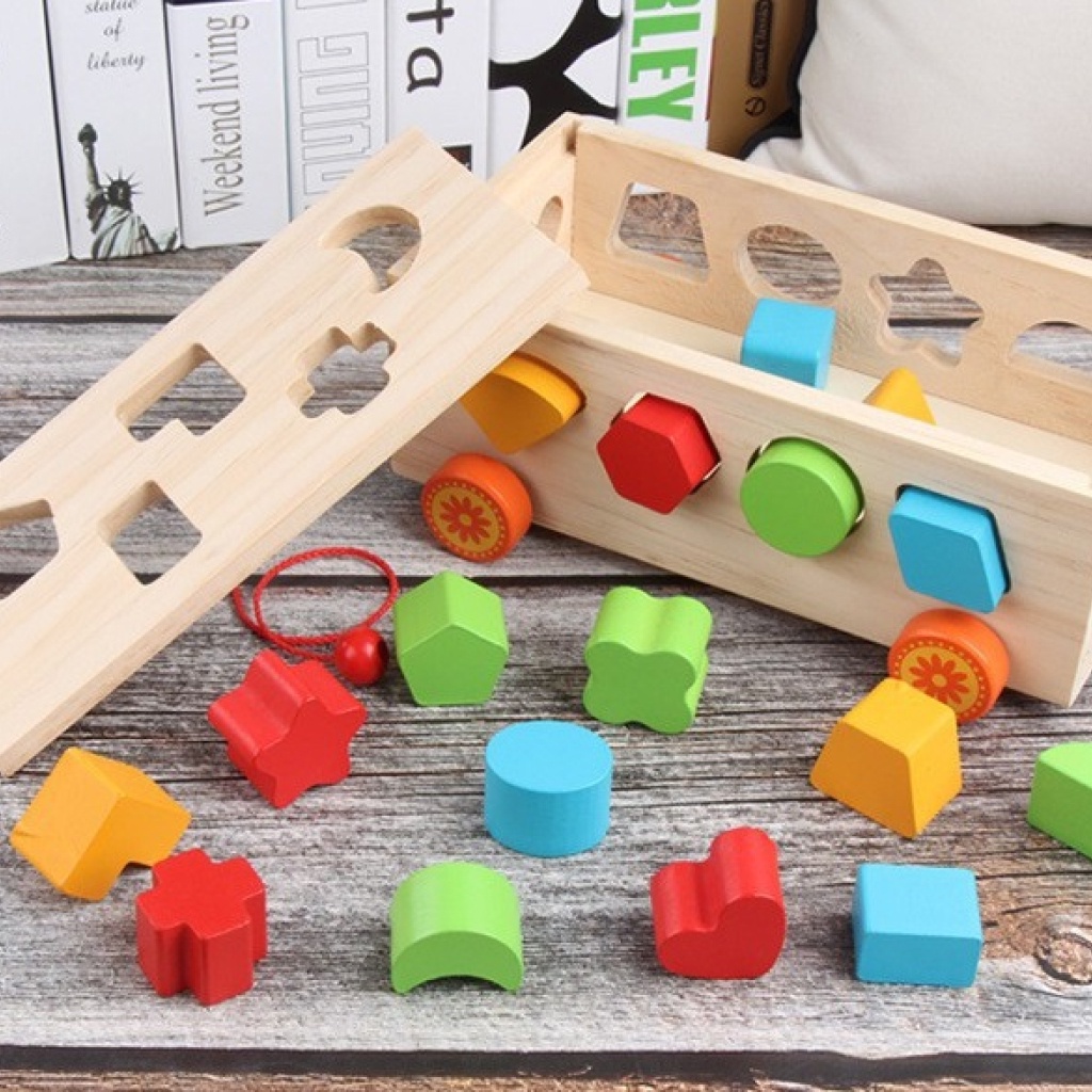 Đồ chơi gỗ thông minh xe kéo thả hình khối đồ chơi phát triển trí tuệ Bonkids toys