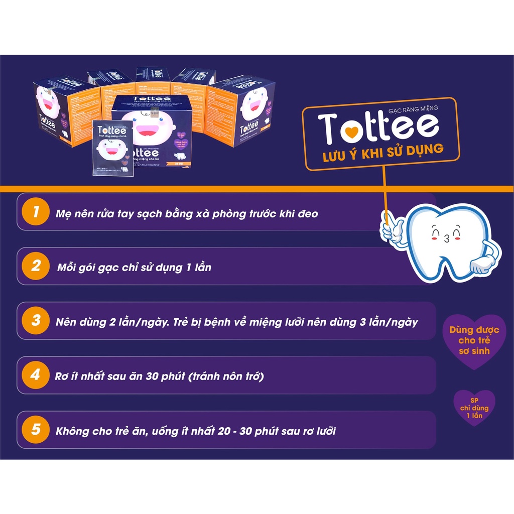 Gạc rơ lưỡi Tottee cho bé từ 0 tháng tuổi - Hộp 30 gạc