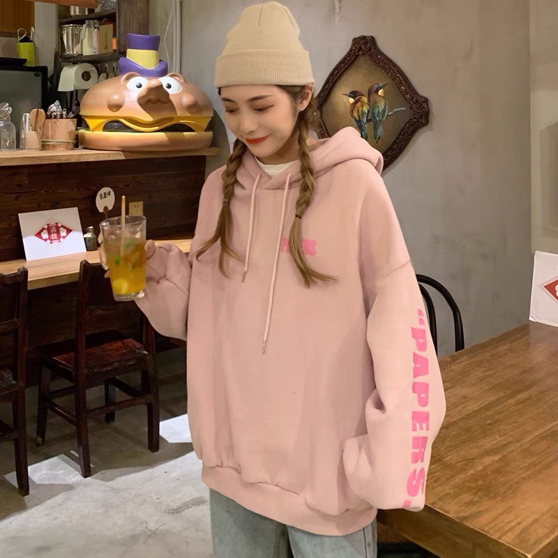 Áo hoodie nỉ bông unisex, Áo Thu Đông Dài Tay Form To Mặc Cặp Đôi Nam Nữ Hàng Quảng Châu