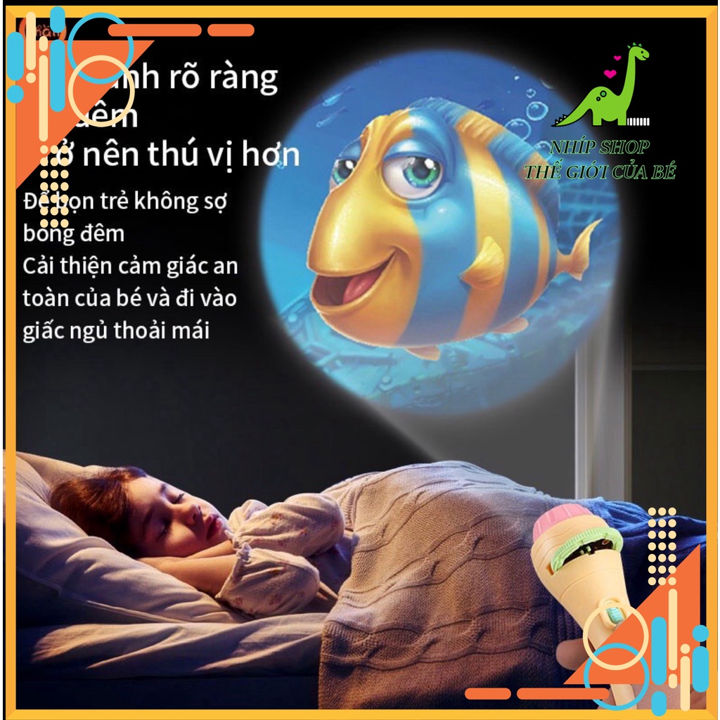 Đèn Pin chiếu hình 10 chủ đề  80 hình cho bé  -Nhíp Shop