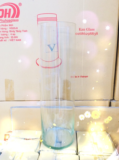 Bình hoa thủy tinh ống trụ, bể cá trang trí  D10 x H50/ D12 x H50/ D15xH50cm
