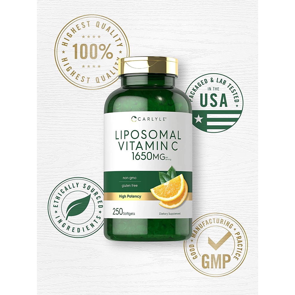 Viên Trắng Da Liposomal Vitamin C 1650mg - 250 Viên - Chống Lão Hóa - Nutrivein - Nutriflair - Carlyle