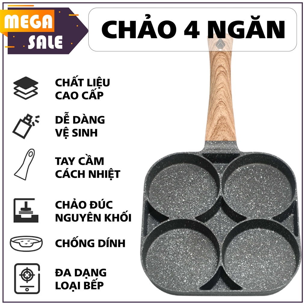 Chảo Đá Làm Bánh, Chiên Trứng 4 Ngăn Chống Dính Cao Cấp