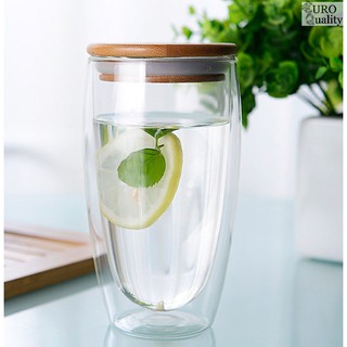 Ly Thủy Tinh 2 Lớp Chịu Nhiệt Kèm Nắp Gỗ Chắc Chắn (Dung Tích 450 ml)