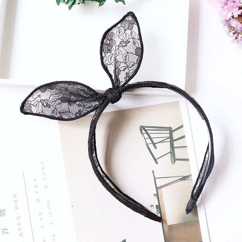 Cài tóc tai mèo AISHG phối ren màu đen cho bé gái