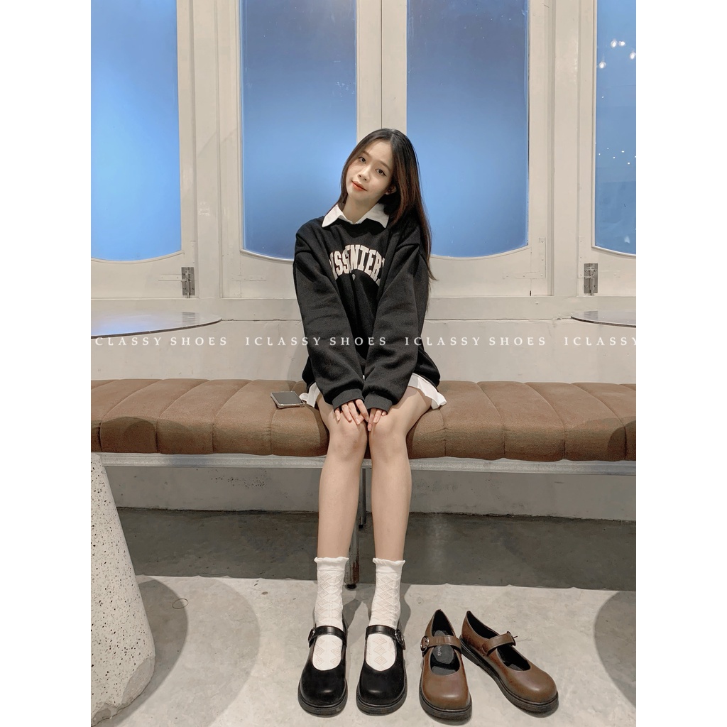 Giày Lolita Ulzzang Vintage, Giày Oxford Da Mềm Cao Cấp Mũi Tròn Khóa Cài Dây Mảnh Đế Dày 1cm, Hàn Quốc - Iclassy_shoes