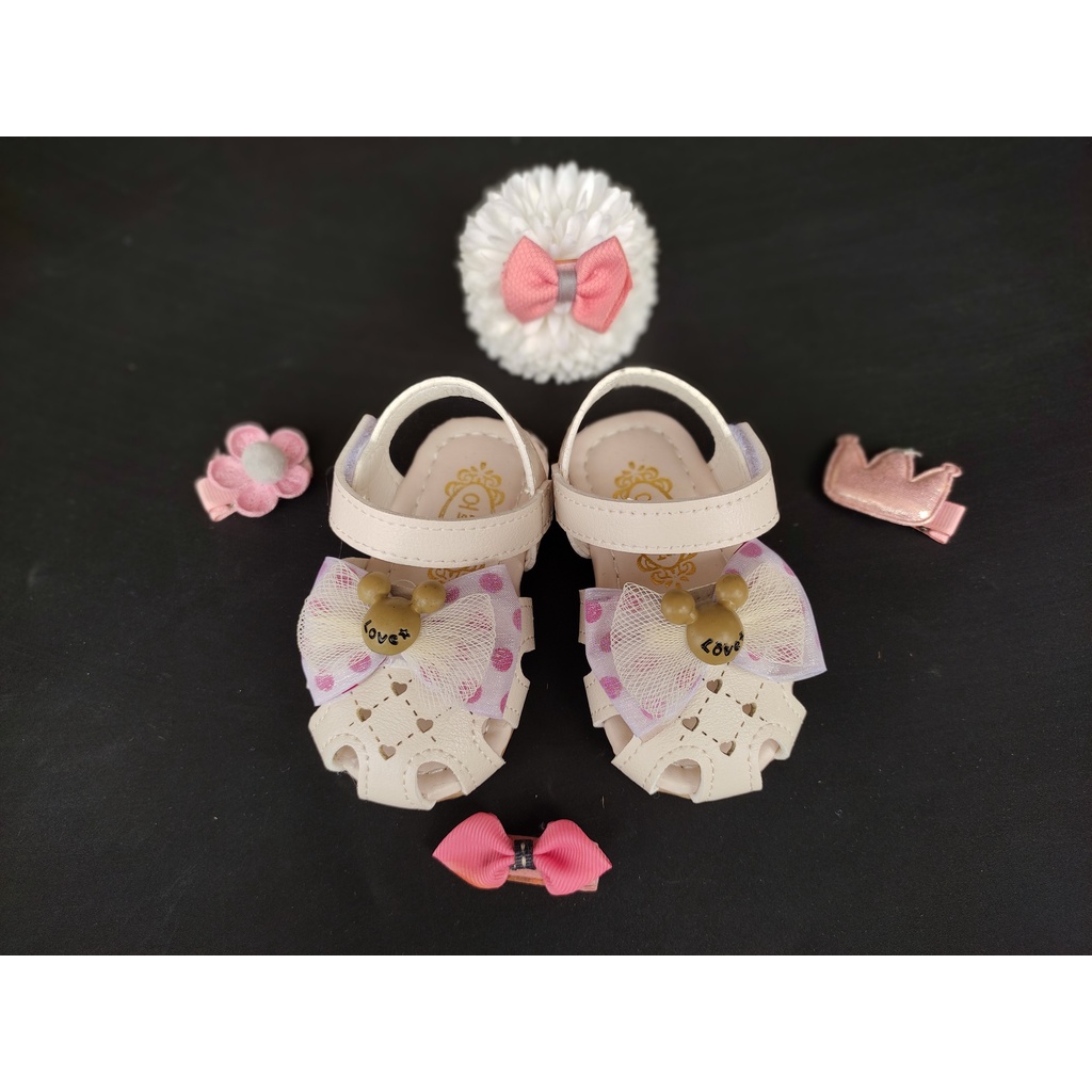 Dép rọ tập đi - sandal tập đi nơ gấu xinh xắn đế mềm cho bé gái sẵn hàng, siêu nhẹ mã 168 ( video&amp;ảnh thât)