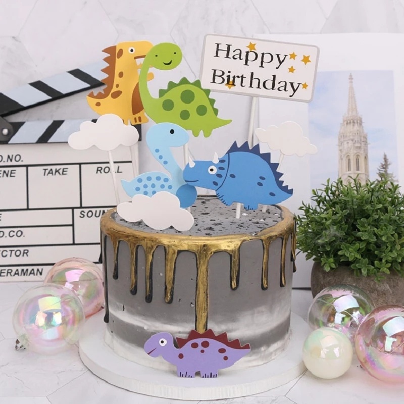 Set 9 Que Cắm Trang Trí Bánh Kem Hình Khủng Long Hoạt Hình