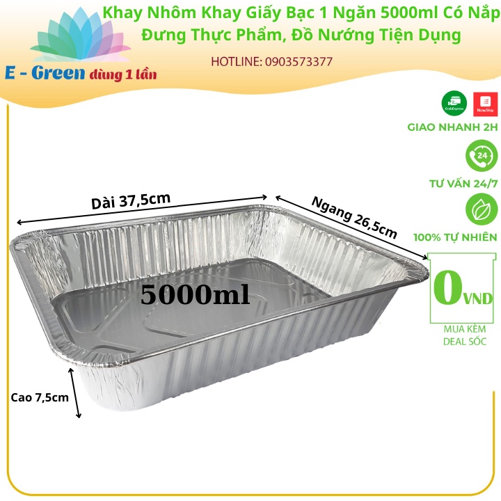 Combo 10 Khay Nhôm, Khay Giấy Bạc 1 Ngăn 5000ml Có Nắp, Đựng Thực Phẩm, Đồ Nướng,Tiện Lợi - Egreendùng1lần