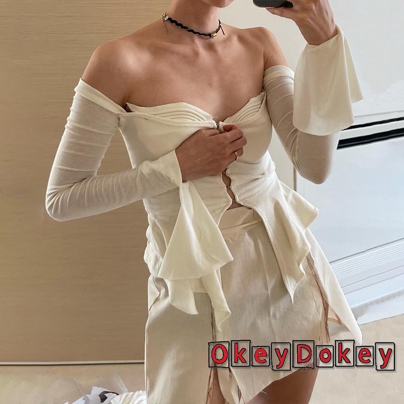 Áo Croptop Tay Dài Khoét Vai Gợi Cảm Y2K Cho Nữ