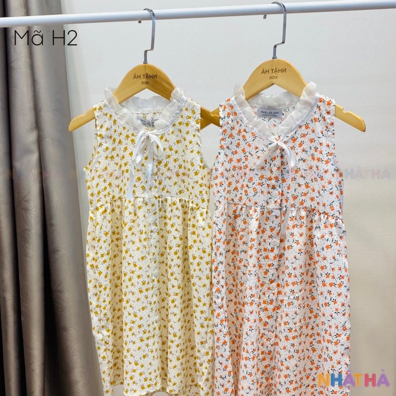 Váy bé gái hoa nhí sát nách H2 chất lanh lụa cực mát cổ bèo siêu yêu size đại 12-43kg