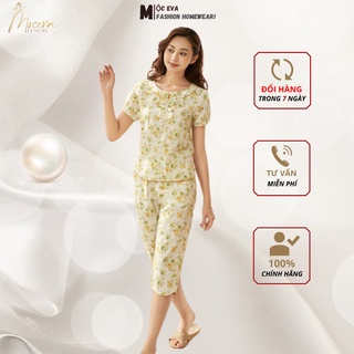 Đồ bộ mặc nhà nữ chất thô kate ,áo ngắn tay quần lửng mùa hè dòng cao cấp thương hiệu MỘC EVA MSSP: T122215