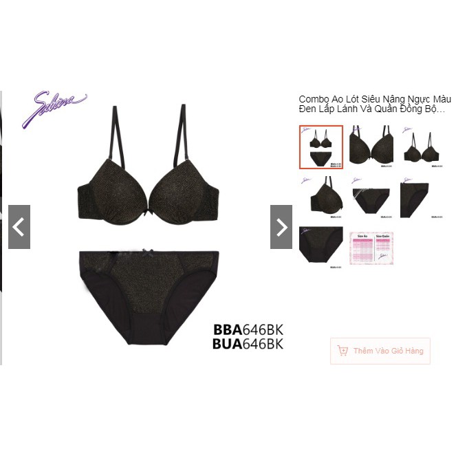 Combo Áo Lót Siêu Nâng Ngực Màu Đen Lấp Lánh Và Quần Đồng Bộ Fashion Doomm Doomm By Sabina BBA646BK+