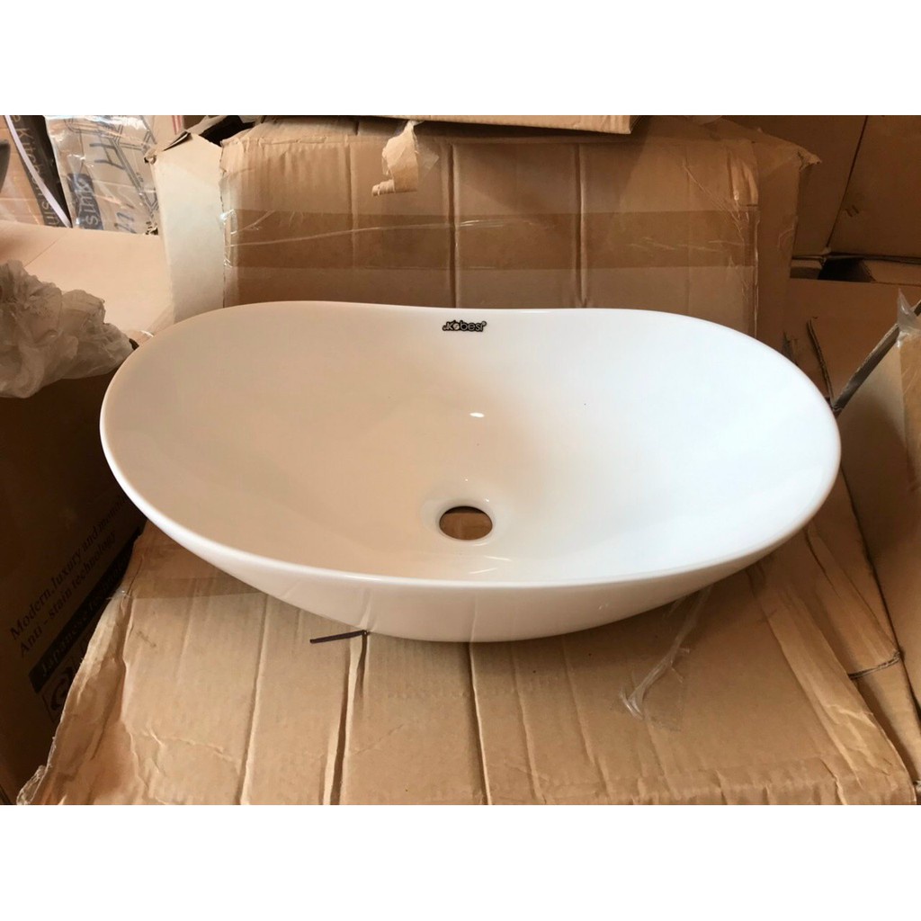 Chậu rửa mặt lavabo LA45 chậu kiểu thuyền men nano chống ố và vòi rửa mặt nóng lạnh sơn tĩnh điện đen và vòi inox bạc