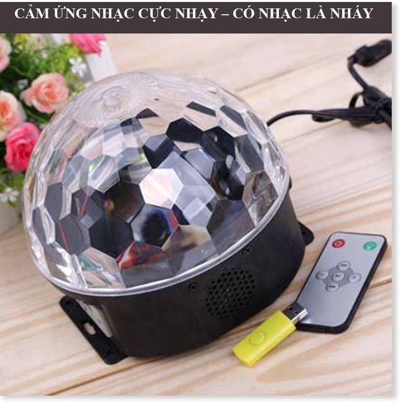 Đèn Led Quả Cầu Xoay Vũ Trường Sân Khấu 7 Màu Có Bluetooth, Phát Nhạc Thẻ Nhớ, Usb Kèm Remote