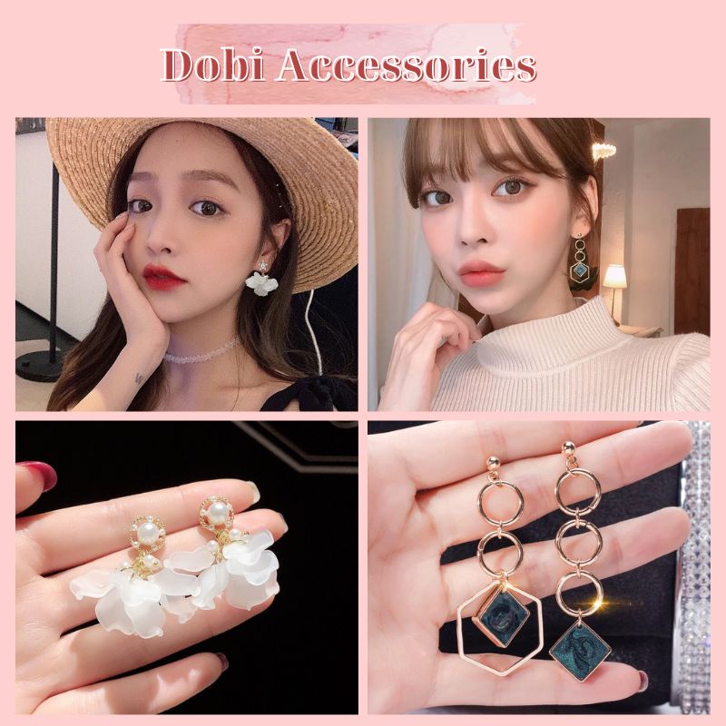 Bông Tai Hoa Tai Titan Không Gỉ Chuỗi Vòng Dài Dạng Đá - Hoa Nhựa Chuôi Bạc 925 Hot Trend Hàn Quốc Dobi B10